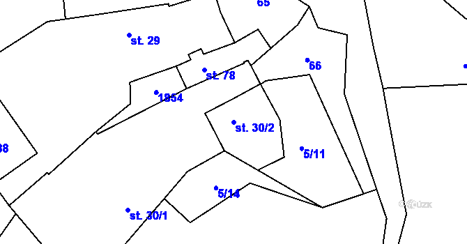 Parcela st. 30/2 v KÚ Býkovice u Louňovic, Katastrální mapa