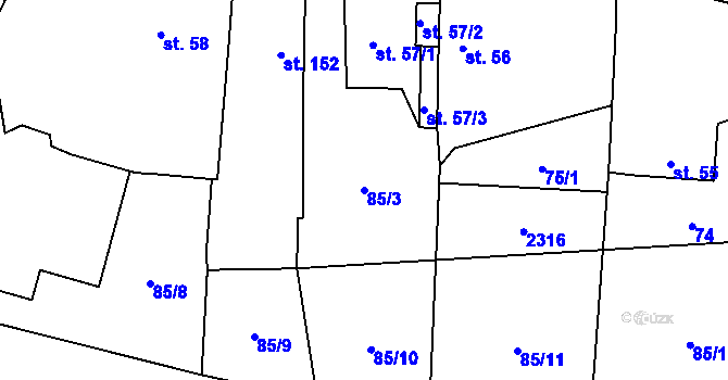 Parcela st. 85/3 v KÚ Louňovice pod Blaníkem, Katastrální mapa