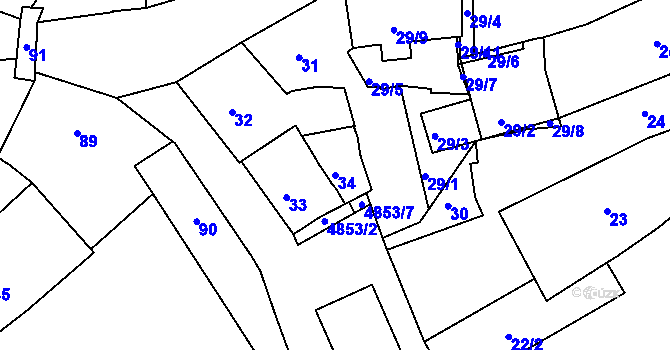 Parcela st. 34 v KÚ Louny, Katastrální mapa