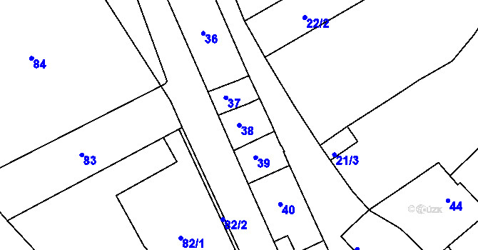 Parcela st. 38 v KÚ Louny, Katastrální mapa