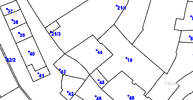 Parcela st. 44 v KÚ Louny, Katastrální mapa