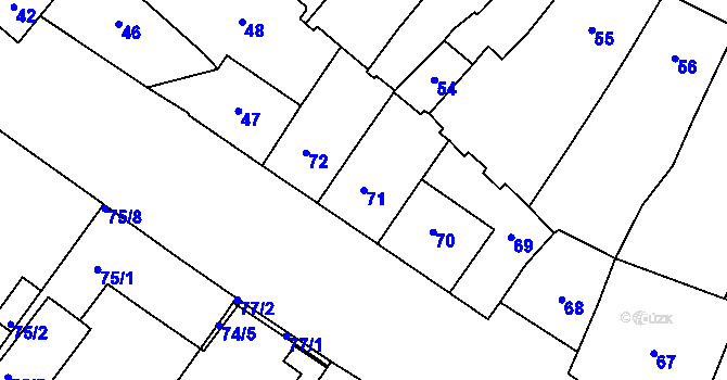 Parcela st. 71 v KÚ Louny, Katastrální mapa