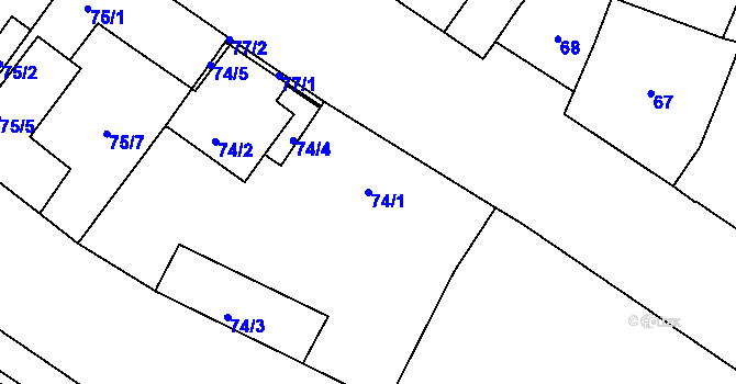 Parcela st. 74/1 v KÚ Louny, Katastrální mapa