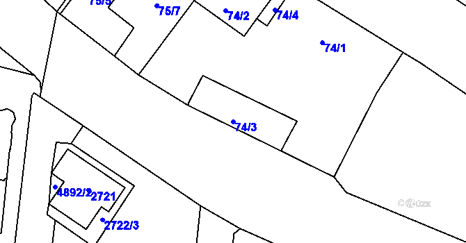 Parcela st. 74/3 v KÚ Louny, Katastrální mapa