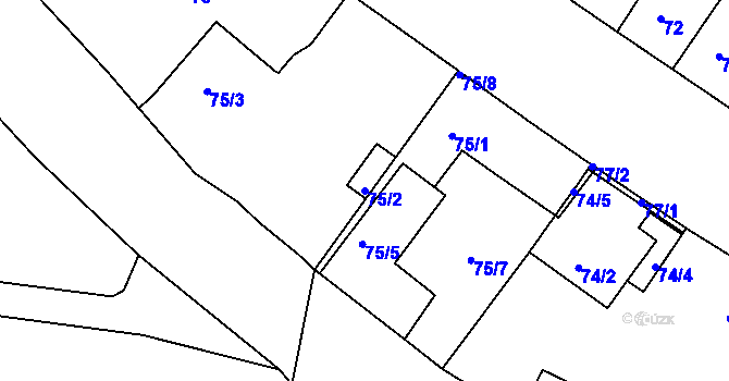 Parcela st. 75/2 v KÚ Louny, Katastrální mapa