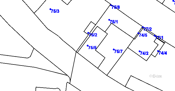 Parcela st. 75/5 v KÚ Louny, Katastrální mapa