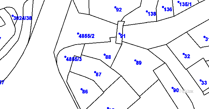 Parcela st. 88 v KÚ Louny, Katastrální mapa