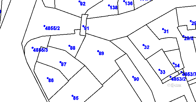 Parcela st. 89 v KÚ Louny, Katastrální mapa