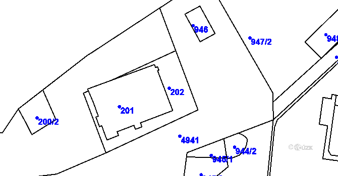 Parcela st. 202 v KÚ Louny, Katastrální mapa