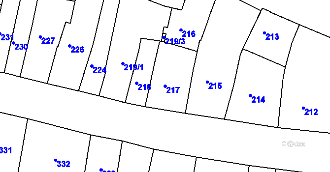 Parcela st. 217 v KÚ Louny, Katastrální mapa