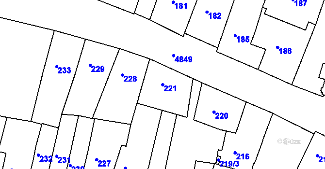 Parcela st. 221 v KÚ Louny, Katastrální mapa