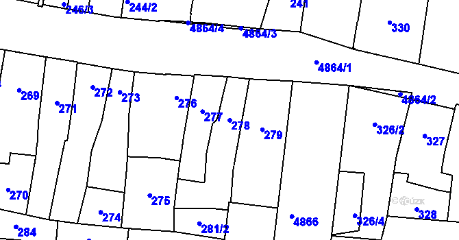 Parcela st. 278 v KÚ Louny, Katastrální mapa