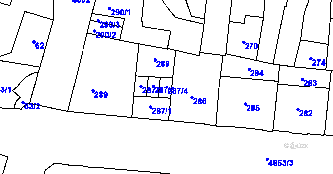Parcela st. 287/4 v KÚ Louny, Katastrální mapa