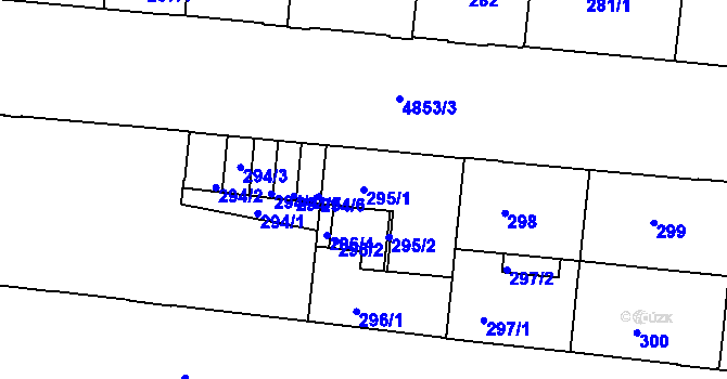 Parcela st. 295/1 v KÚ Louny, Katastrální mapa