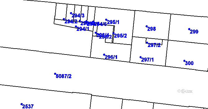 Parcela st. 296/1 v KÚ Louny, Katastrální mapa