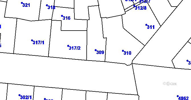 Parcela st. 309 v KÚ Louny, Katastrální mapa
