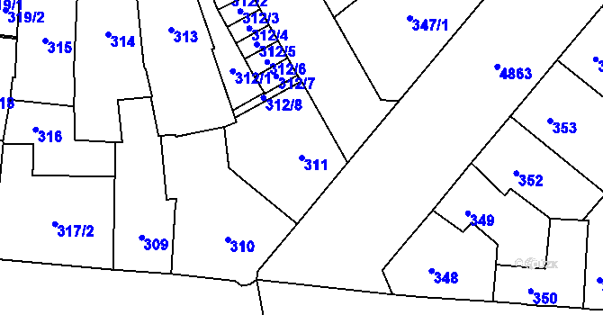 Parcela st. 311 v KÚ Louny, Katastrální mapa