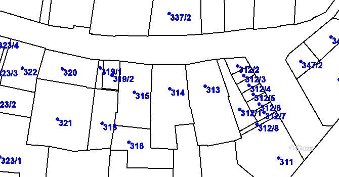 Parcela st. 314 v KÚ Louny, Katastrální mapa