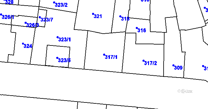 Parcela st. 317/1 v KÚ Louny, Katastrální mapa