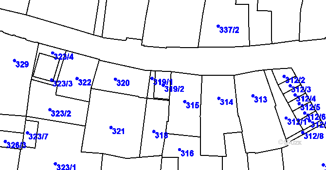 Parcela st. 319/2 v KÚ Louny, Katastrální mapa