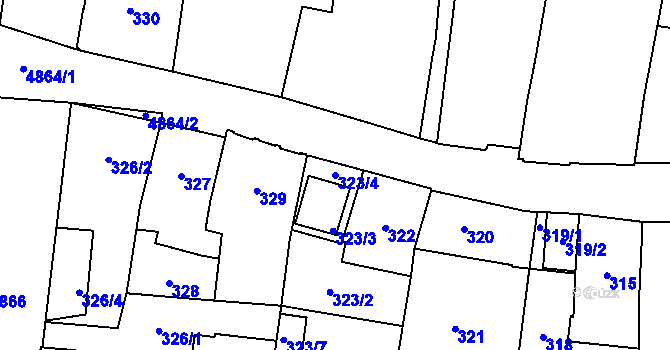 Parcela st. 323/4 v KÚ Louny, Katastrální mapa