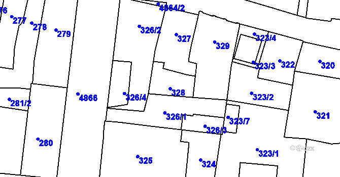 Parcela st. 328 v KÚ Louny, Katastrální mapa