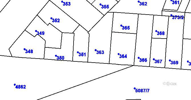 Parcela st. 363 v KÚ Louny, Katastrální mapa