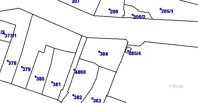 Parcela st. 384 v KÚ Louny, Katastrální mapa
