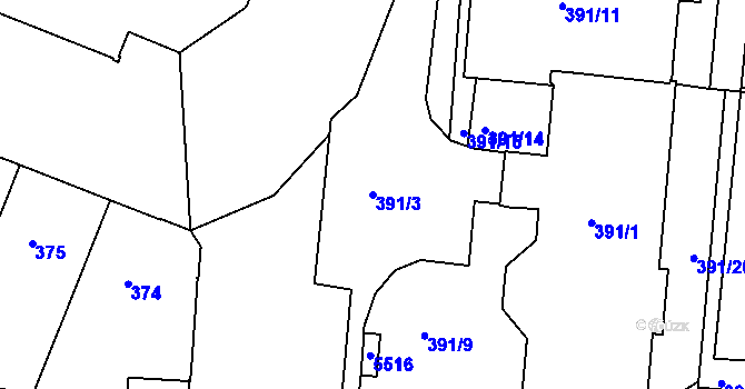 Parcela st. 391/3 v KÚ Louny, Katastrální mapa