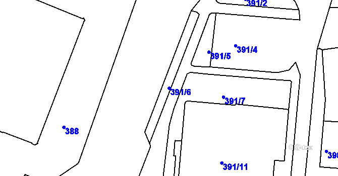 Parcela st. 391/6 v KÚ Louny, Katastrální mapa