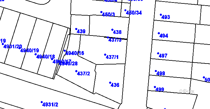 Parcela st. 437/1 v KÚ Louny, Katastrální mapa