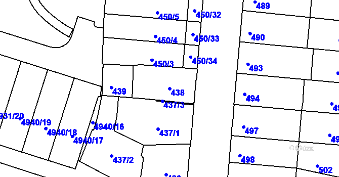 Parcela st. 438 v KÚ Louny, Katastrální mapa
