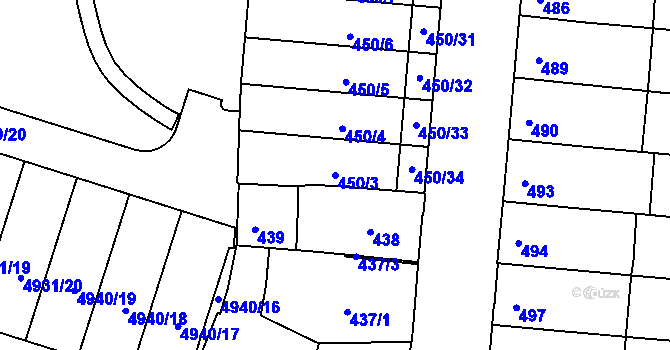 Parcela st. 450/3 v KÚ Louny, Katastrální mapa