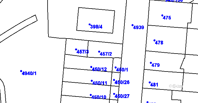 Parcela st. 457/2 v KÚ Louny, Katastrální mapa