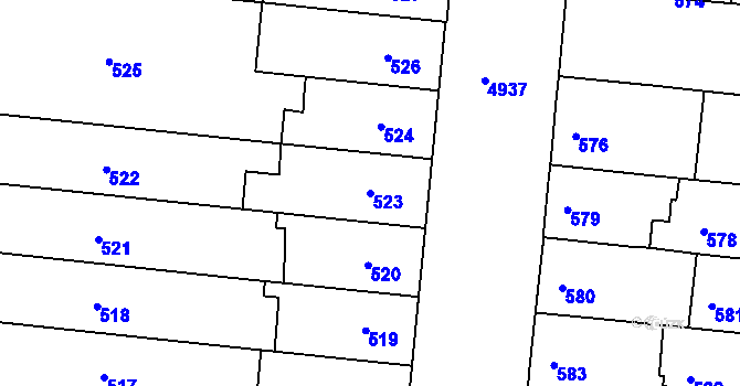 Parcela st. 523 v KÚ Louny, Katastrální mapa