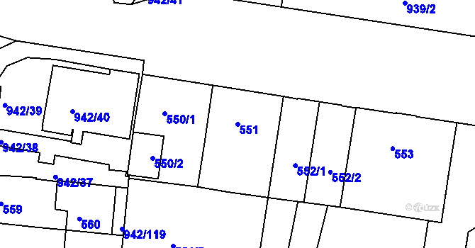 Parcela st. 551 v KÚ Louny, Katastrální mapa