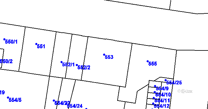 Parcela st. 553 v KÚ Louny, Katastrální mapa