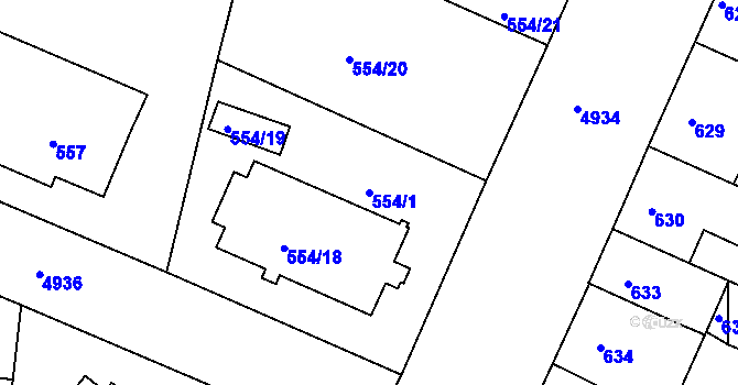 Parcela st. 554/1 v KÚ Louny, Katastrální mapa