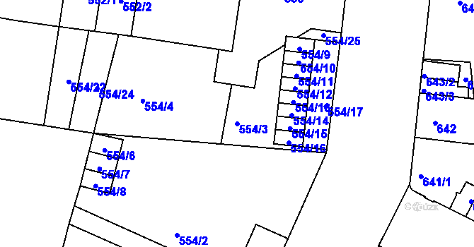 Parcela st. 554/3 v KÚ Louny, Katastrální mapa