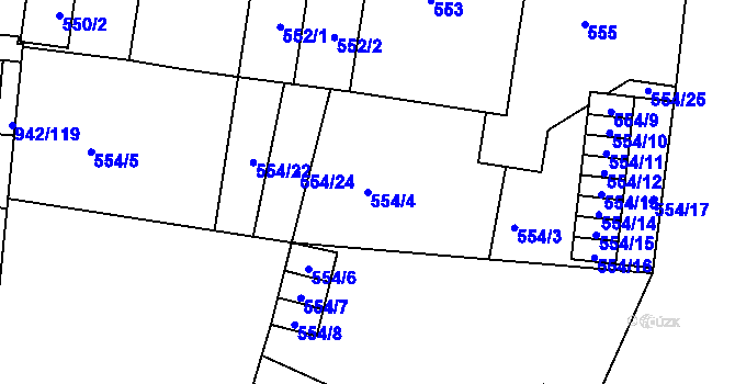 Parcela st. 554/4 v KÚ Louny, Katastrální mapa
