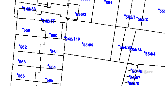 Parcela st. 554/5 v KÚ Louny, Katastrální mapa