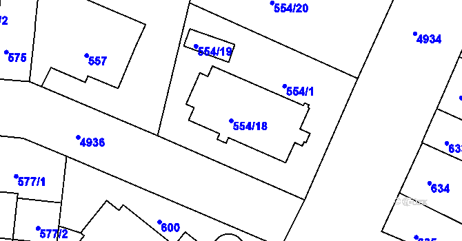 Parcela st. 554/18 v KÚ Louny, Katastrální mapa