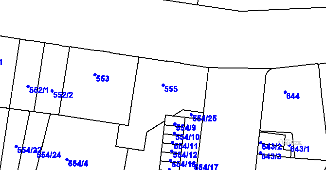Parcela st. 555 v KÚ Louny, Katastrální mapa