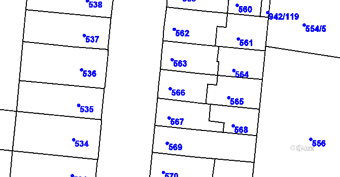Parcela st. 566 v KÚ Louny, Katastrální mapa