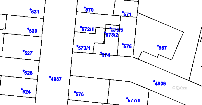 Parcela st. 574 v KÚ Louny, Katastrální mapa