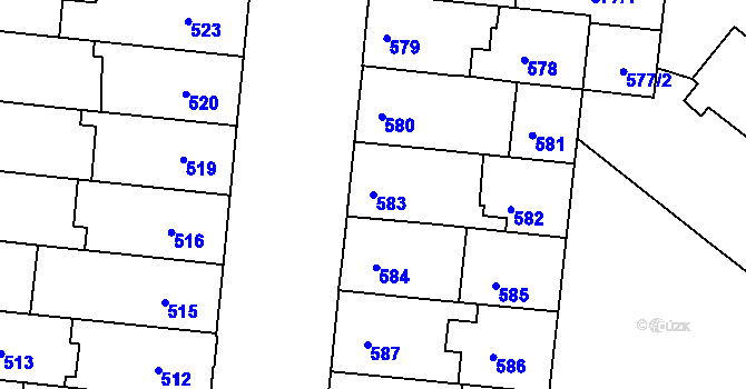 Parcela st. 583 v KÚ Louny, Katastrální mapa