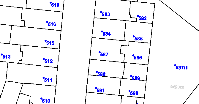 Parcela st. 587 v KÚ Louny, Katastrální mapa