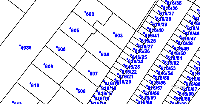 Parcela st. 604 v KÚ Louny, Katastrální mapa