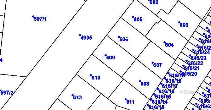 Parcela st. 609 v KÚ Louny, Katastrální mapa