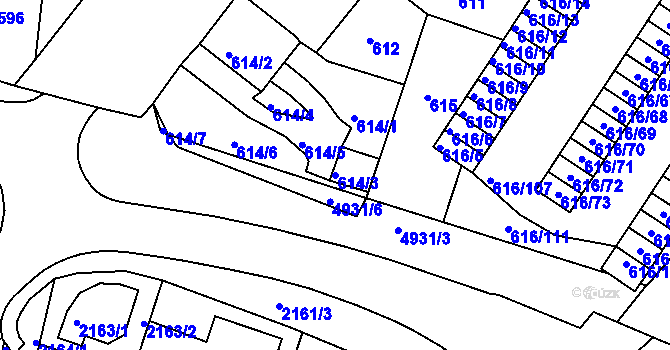 Parcela st. 614/3 v KÚ Louny, Katastrální mapa